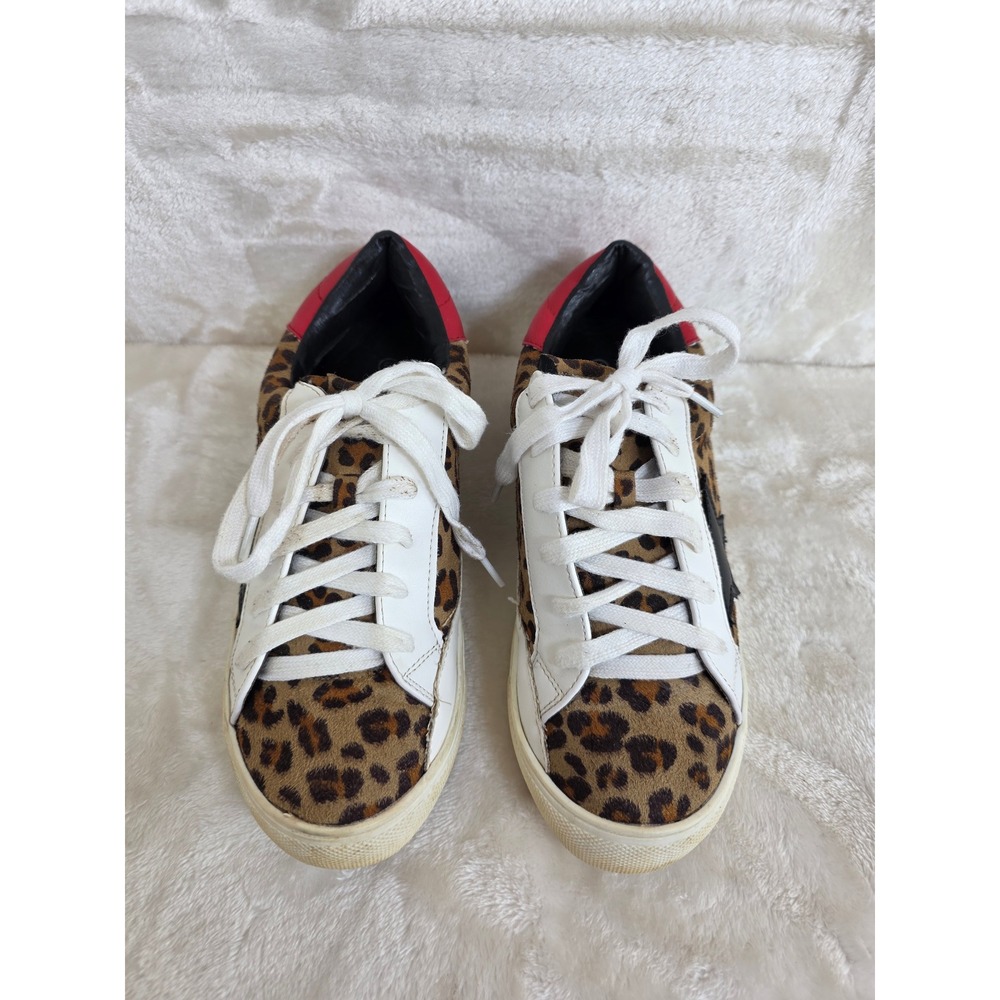 Nature Breeze Womens Leopard Print Star Sneakers Brown White Red Size 5.5